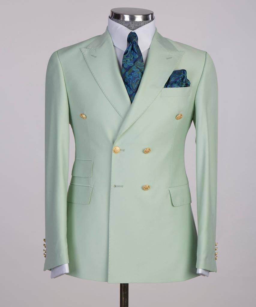 Double Breasted Green Suit Peak Lapel 2pc - SevendayShopping