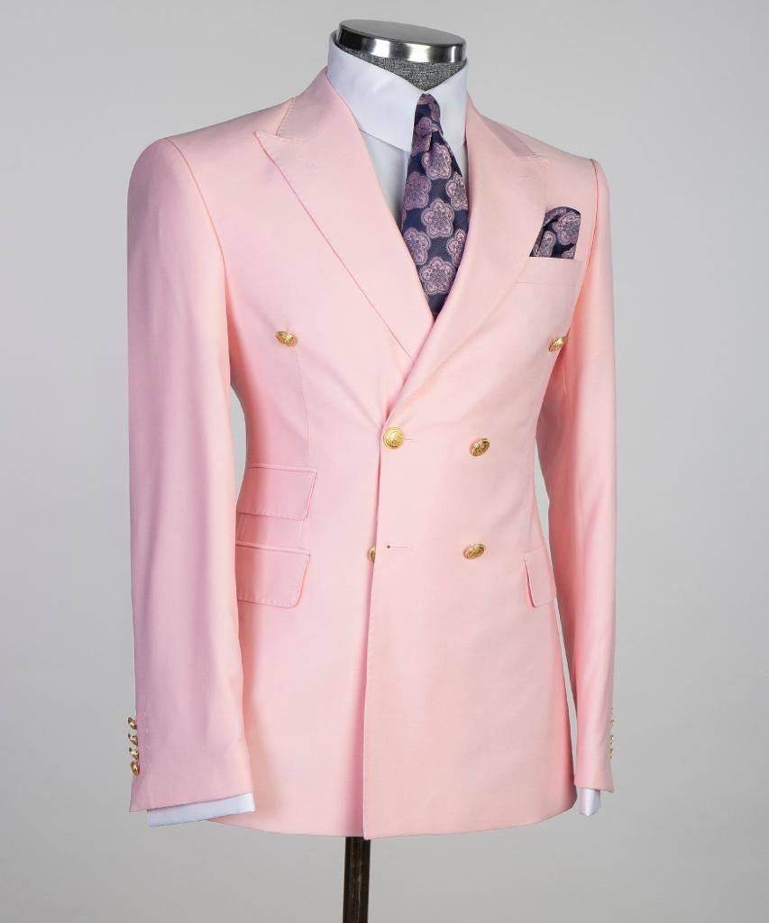 Double Breasted Pink Suit Peak Lapel 2pc - SevendayShopping
