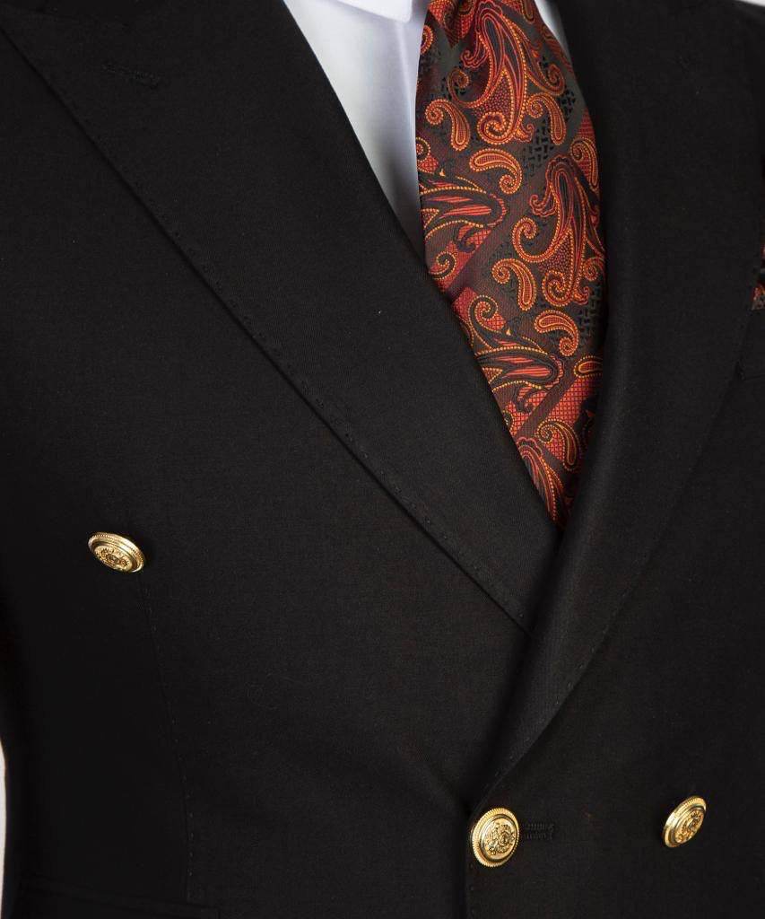 Double Breasted Black Suit Peak Lapel 2pc - SevendayShopping