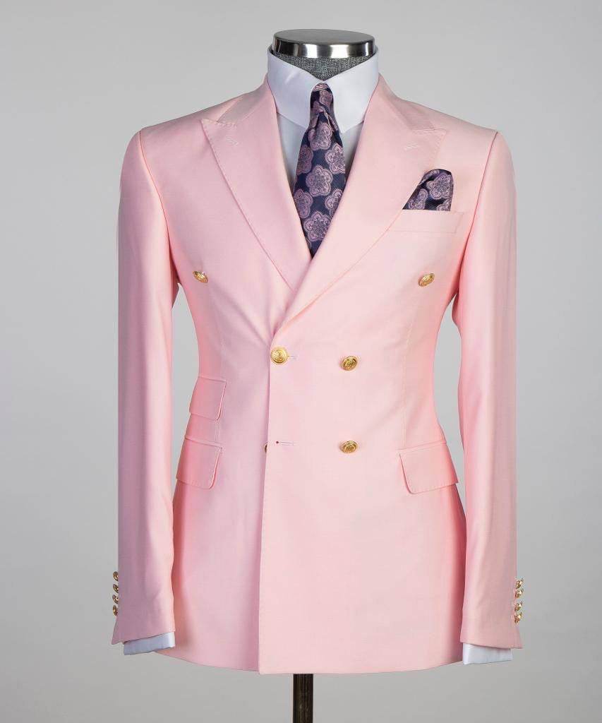 Double Breasted Pink Suit Peak Lapel 2pc - SevendayShopping