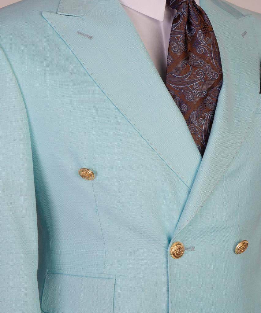 Double Breasted Blue Suit Peak Lapel 2pc - SevendayShopping