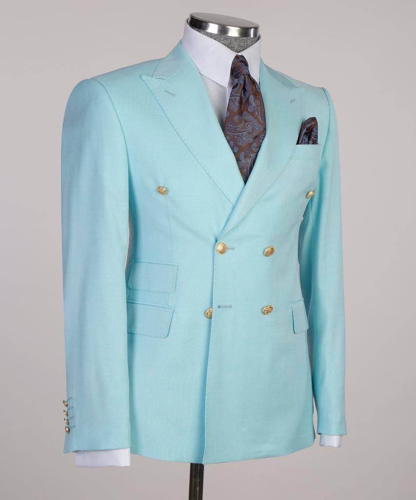 Double Breasted Blue Suit Peak Lapel 2pc - SevendayShopping