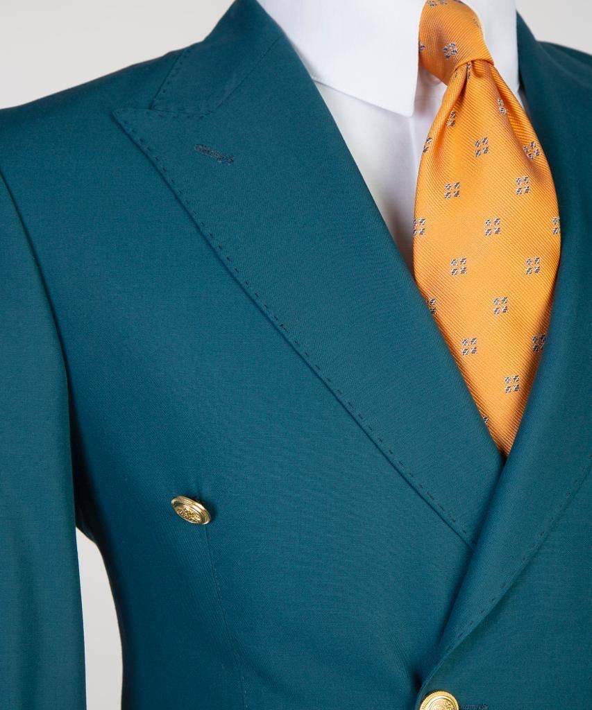 Double Breasted Green Suit Peak Lapel 2pc - SevendayShopping