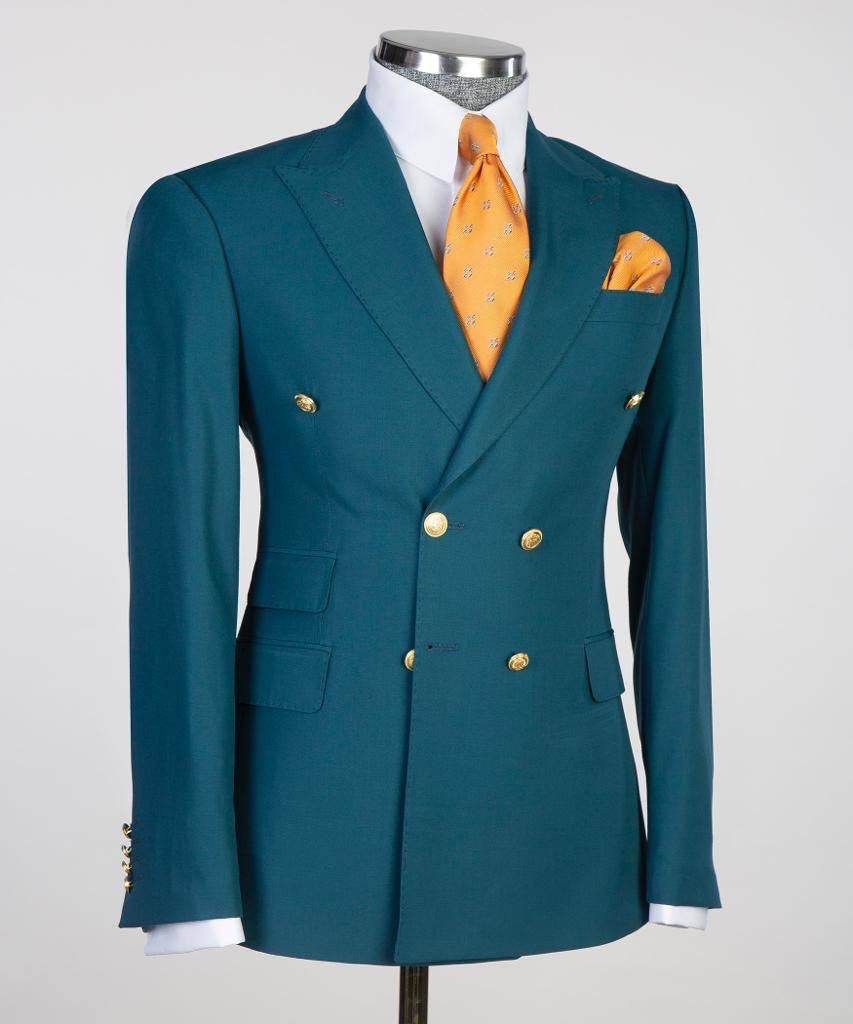 Double Breasted Green Suit Peak Lapel 2pc - SevendayShopping