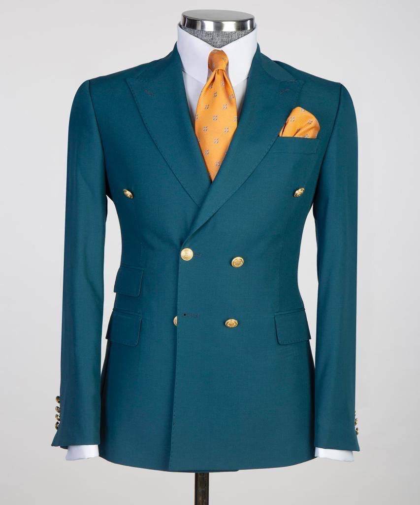 Double Breasted Green Suit Peak Lapel 2pc - SevendayShopping