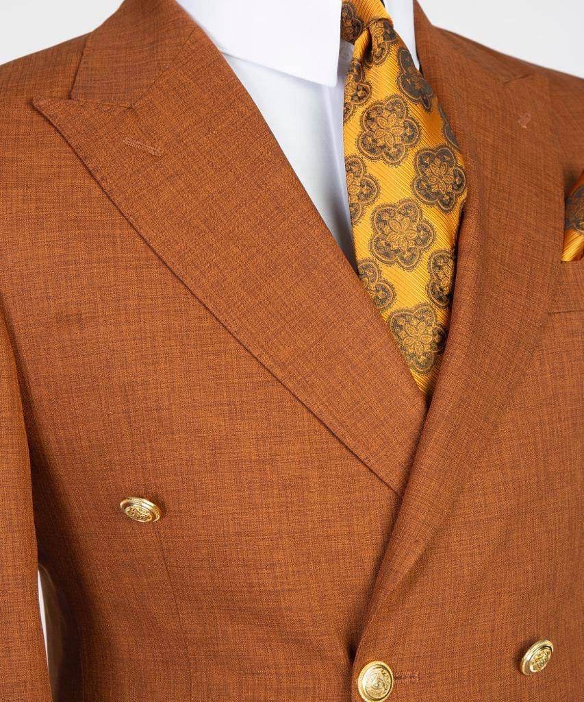 Double Breasted Camel Suit Peak Lapel 2pc - SevendayShopping