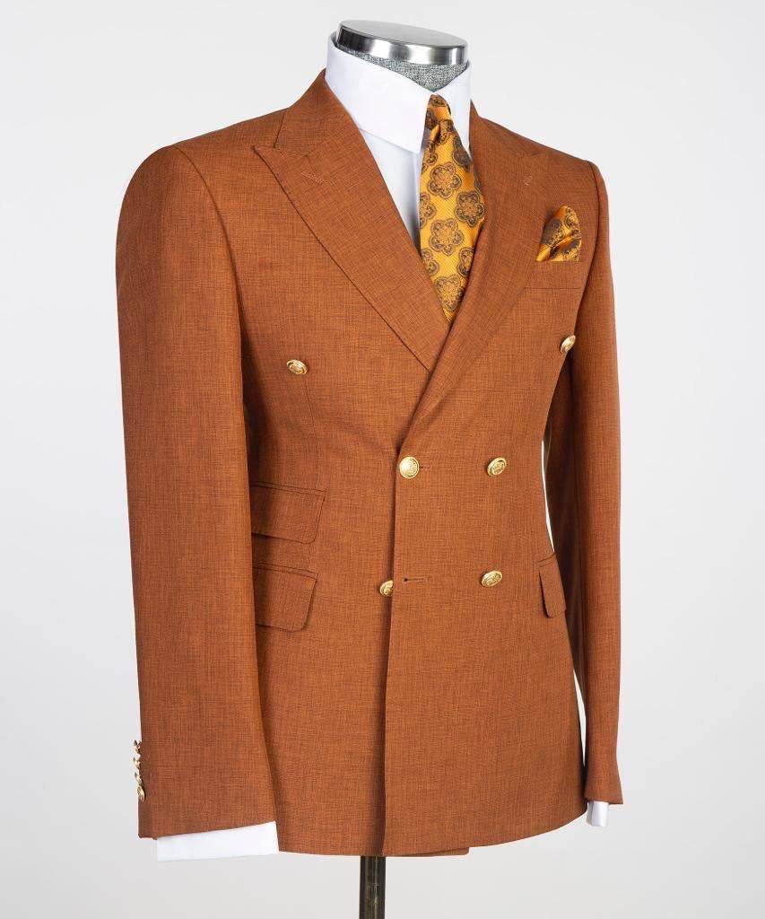 Double Breasted Camel Suit Peak Lapel 2pc - SevendayShopping