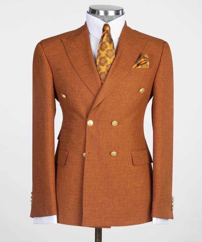 Double Breasted Camel Suit Peak Lapel 2pc - SevendayShopping
