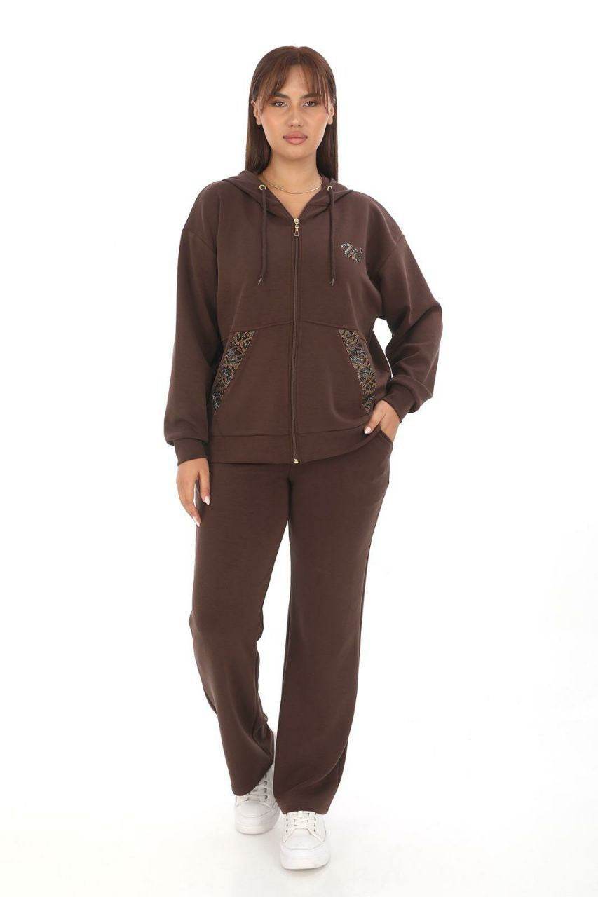 Brown Tracksuit Set-Hooded-2-Piece - SevendayShopping