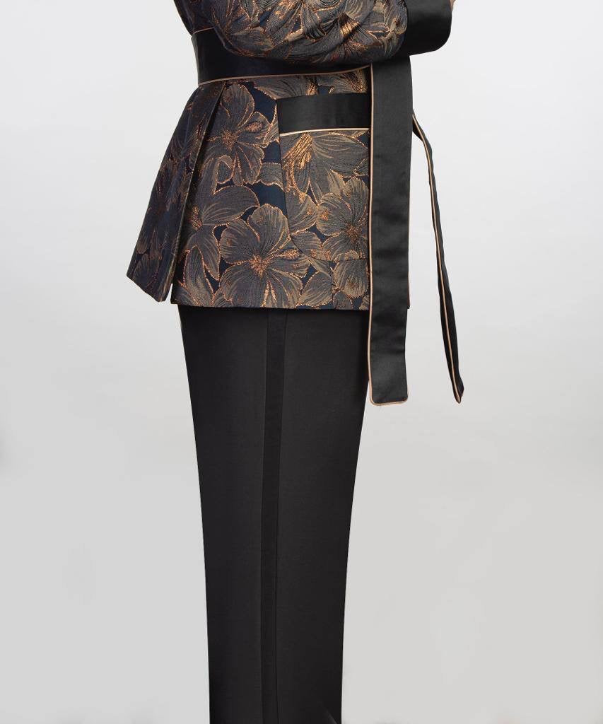 Men's 3 Piece Double Breasted Black and Gold Tuxedo