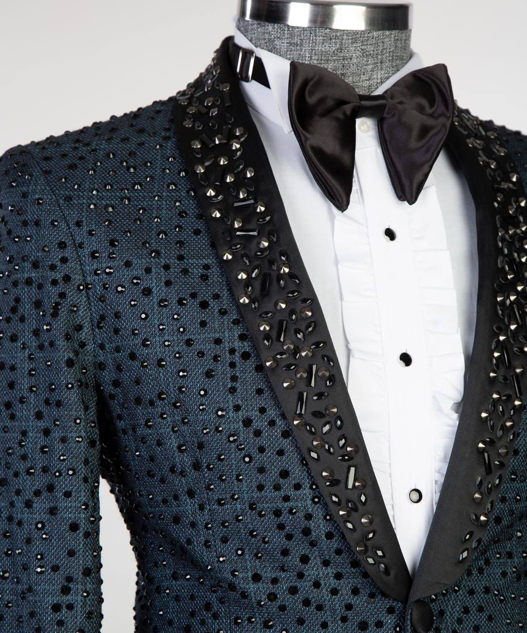 Men's 2 Piece Blue Tuxedo, Shiny, Stoned