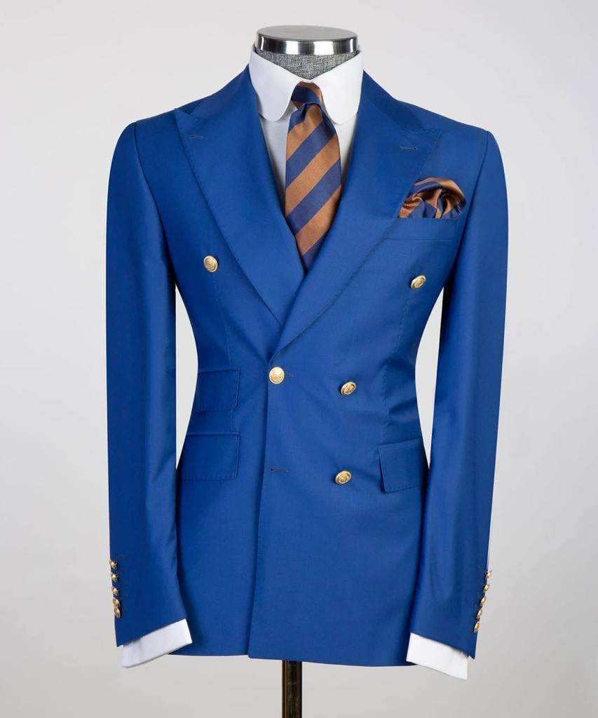 Double Breasted Blue Suit Peak Lapel 2pc - SevendayShopping
