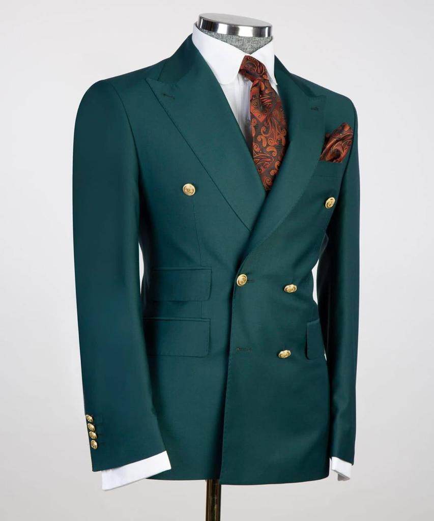 Double Breasted Green Suit Peak Lapel 2pc - SevendayShopping
