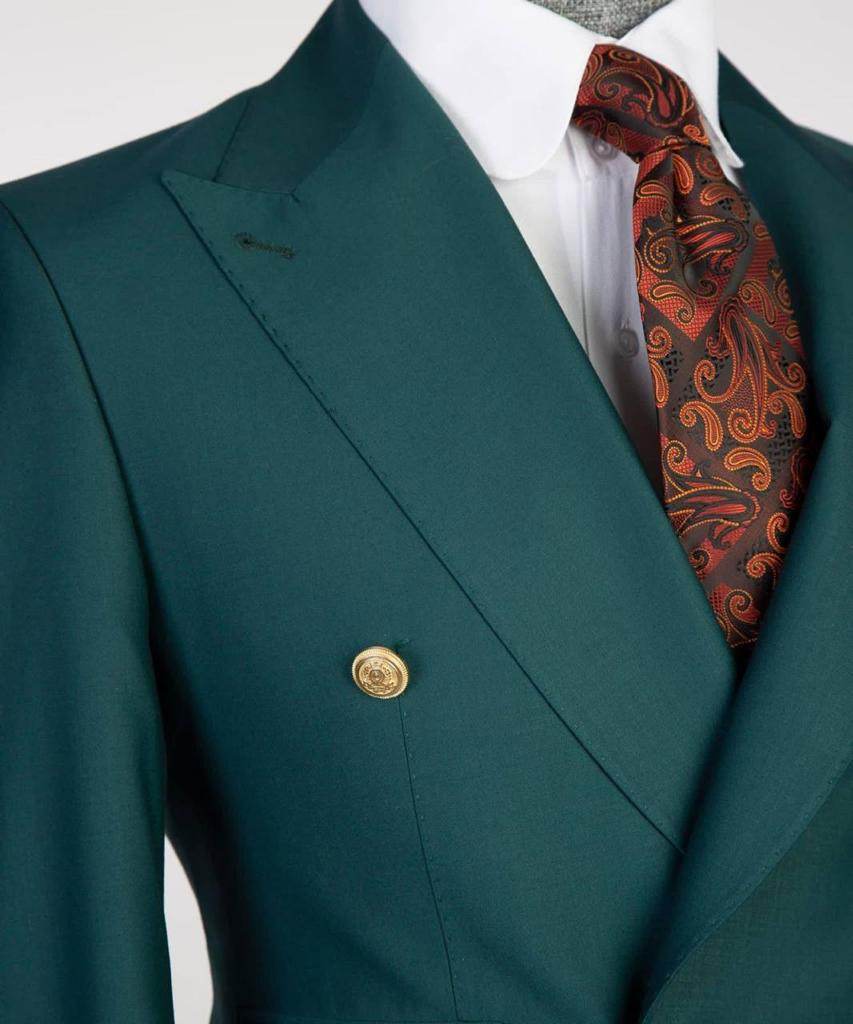 Double Breasted Green Suit Peak Lapel 2pc - SevendayShopping