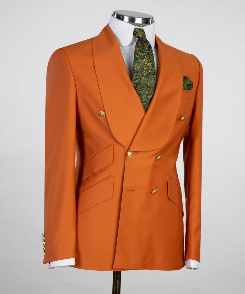 Men's Suit 2 Piece Double Breasted Orange
