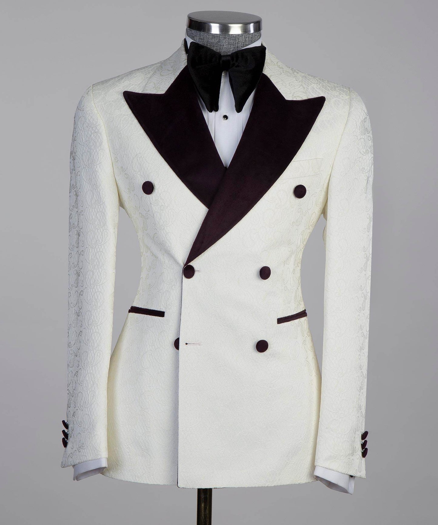 Double Breasted Beige Tuxedo with Black Collar - SevendayShopping