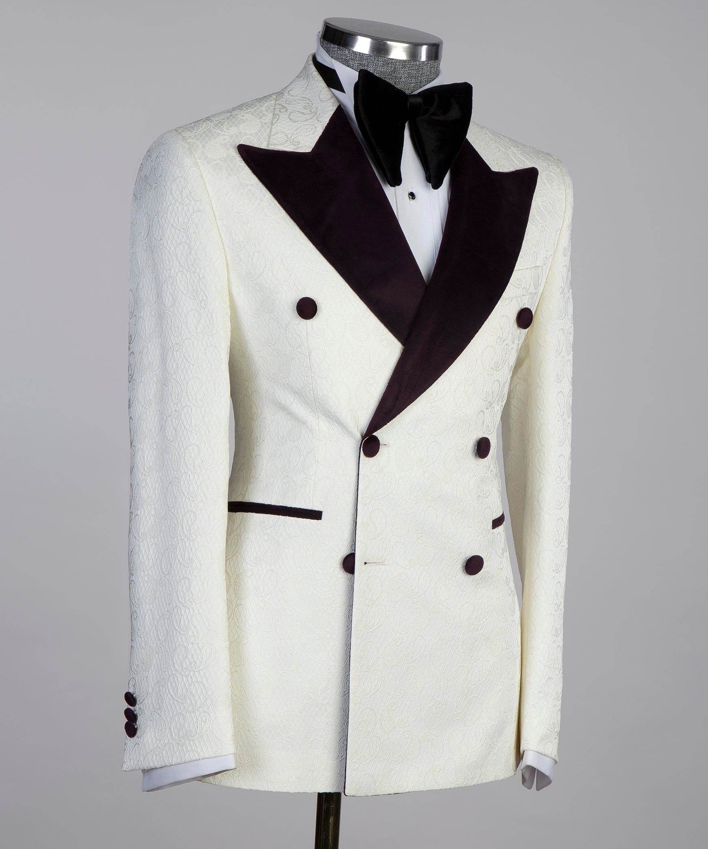 Double Breasted Beige Tuxedo with Black Collar - SevendayShopping