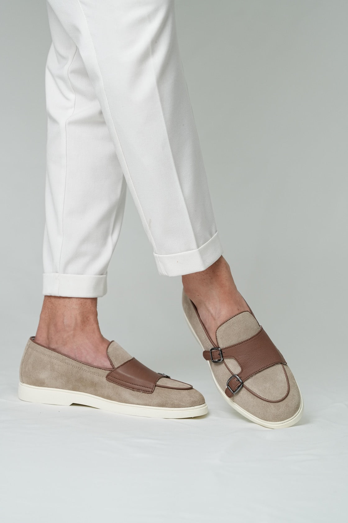 mens shoes-leather-beige-buckled