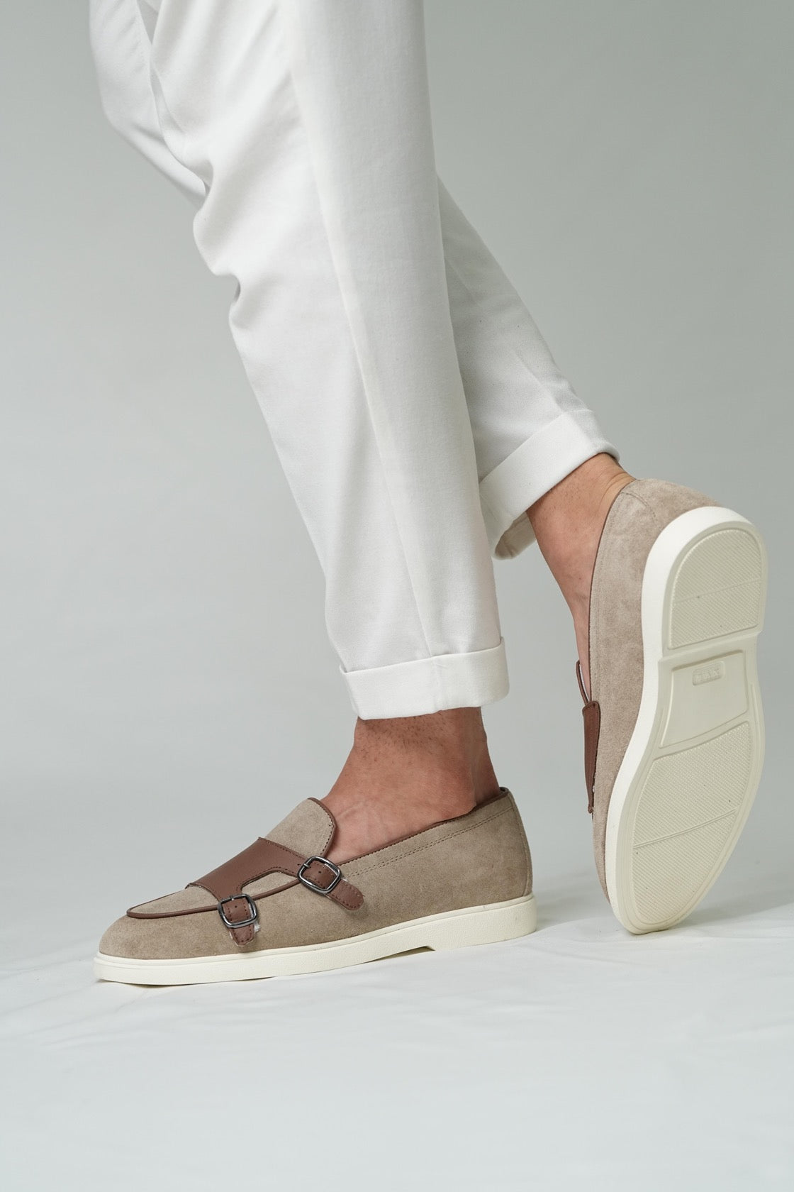 Men’s Beige & Brown Leather Loafers-Duncan