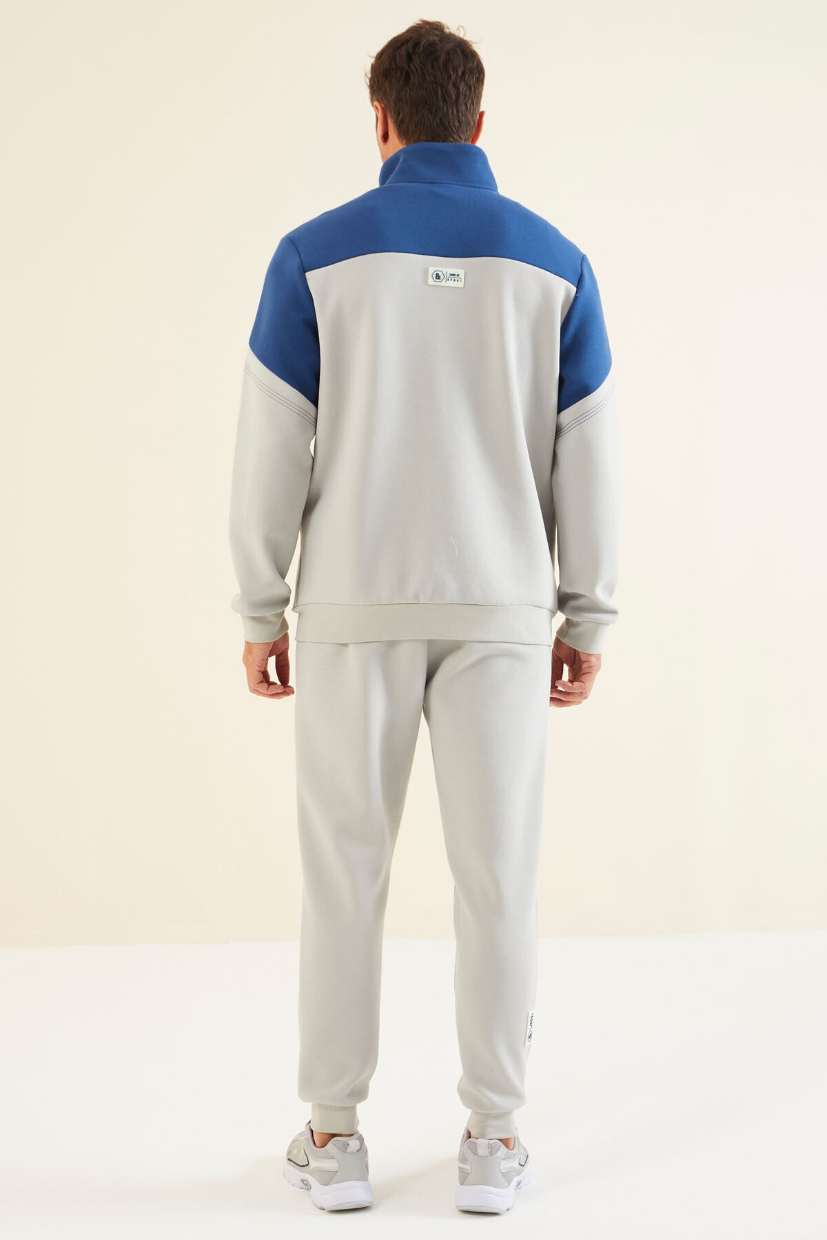 Men's Grey-Blue-Colour-Block-Jogger-Tracksuit Set