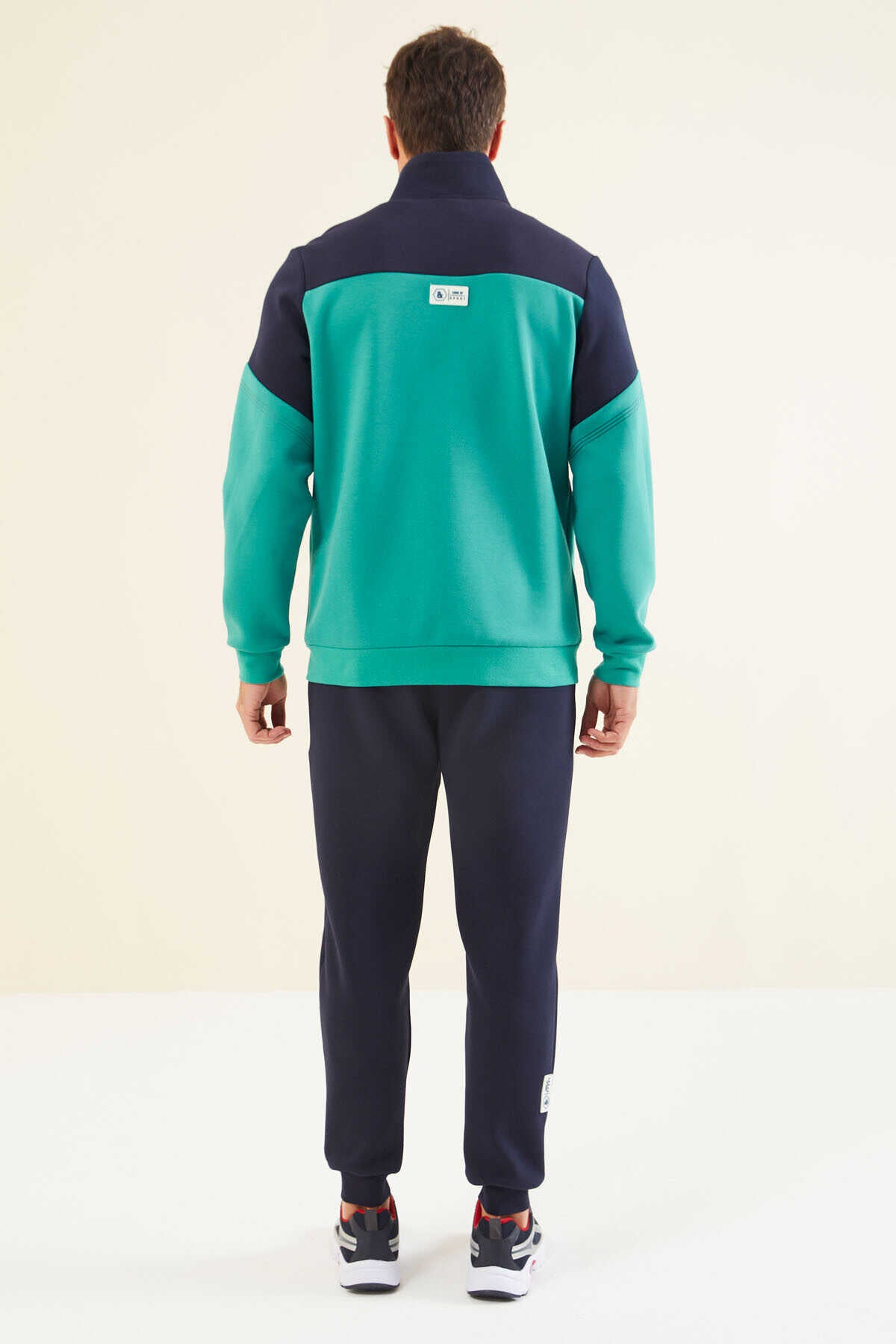 Men's Green-Navy-Colour-Block-Jogger-Tracksuit Set