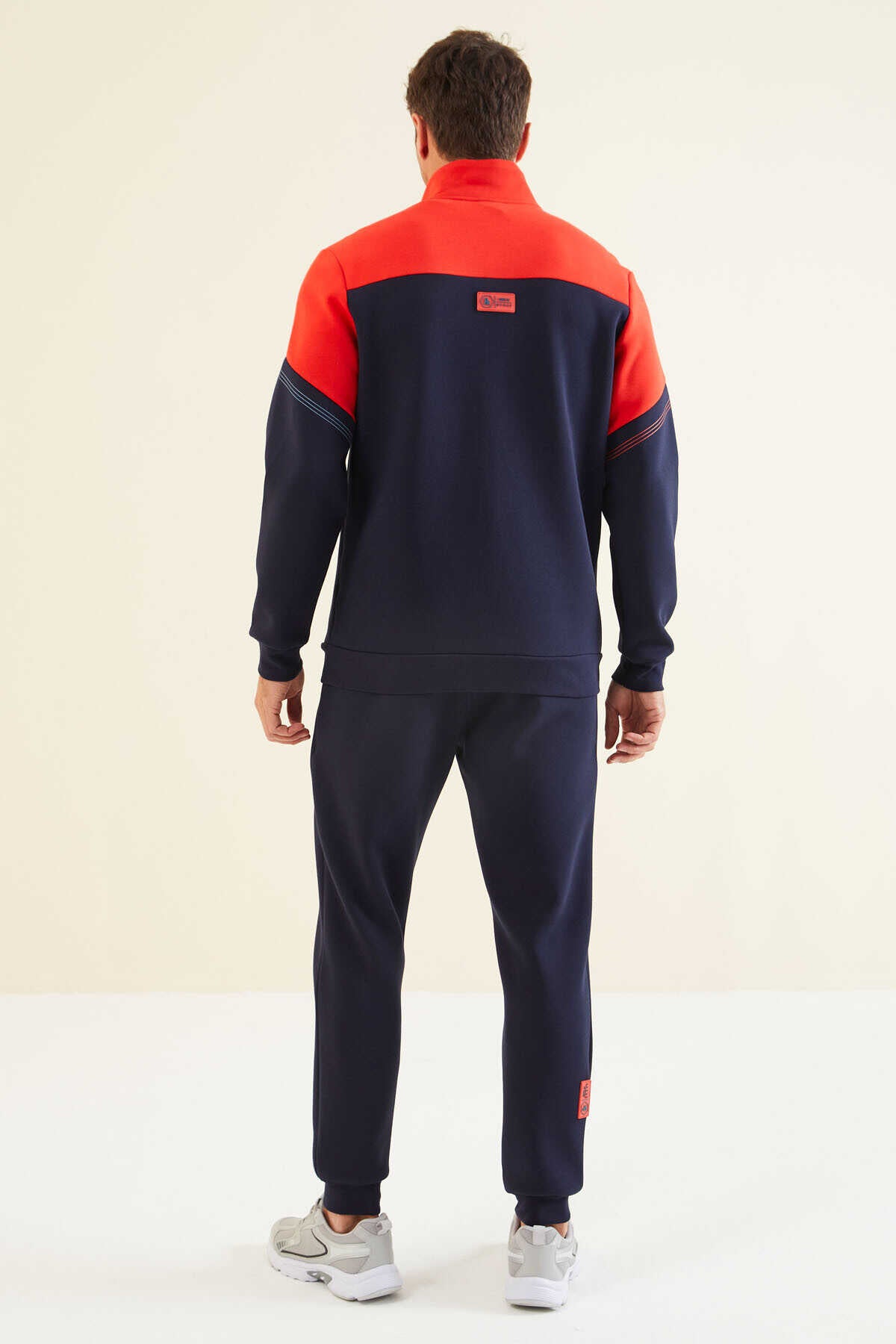 Men's Navy-Red-Colour-Block-Jogger-Tracksuit Set