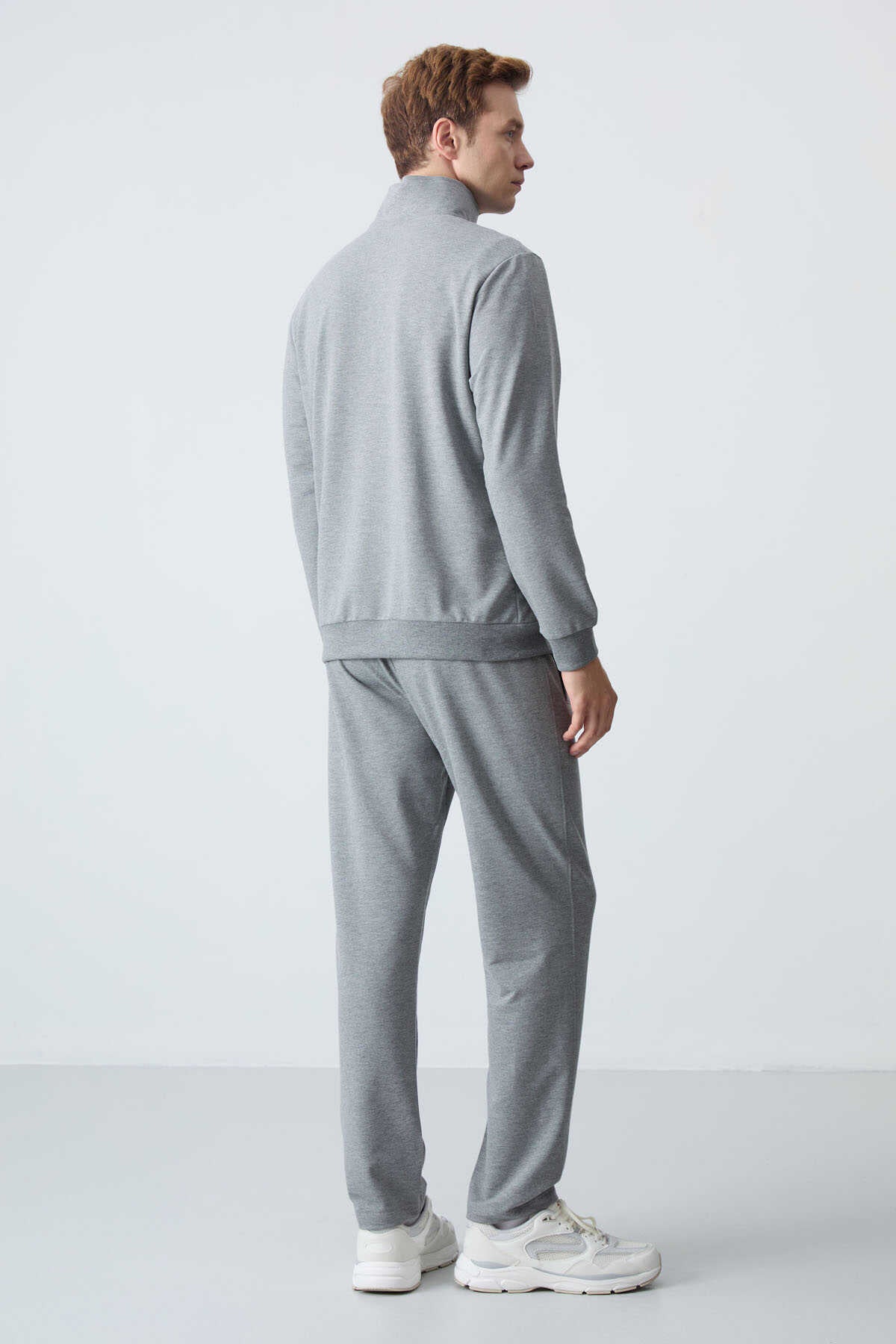 Men's Grey Melange Comfort Fit Tracksuit Set
