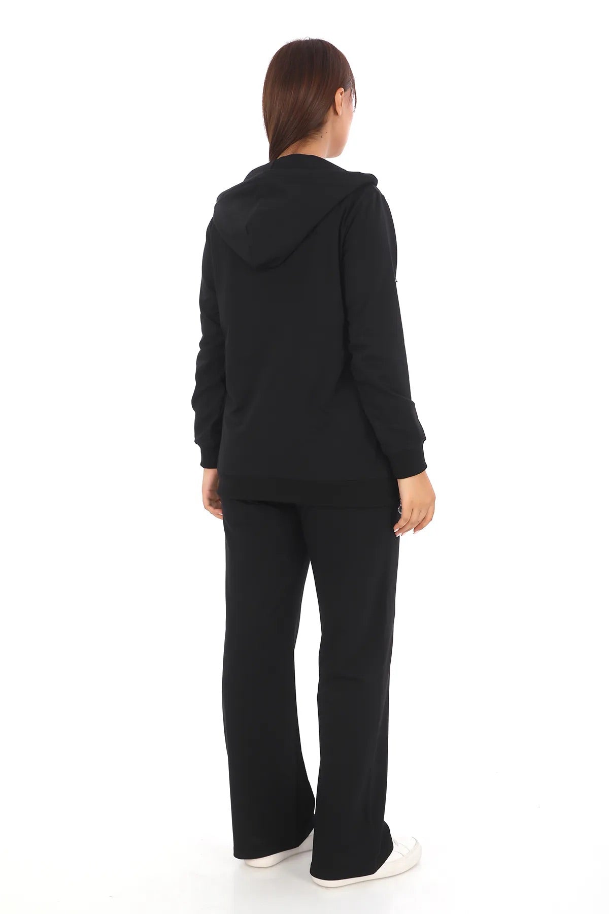 Women's Black Hooded 2-Piece Tracksuit Set