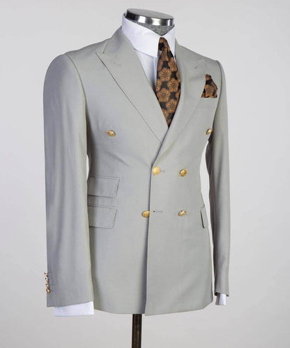 Double Breasted Grey Suit Peak Lapel 2pc - SevendayShopping