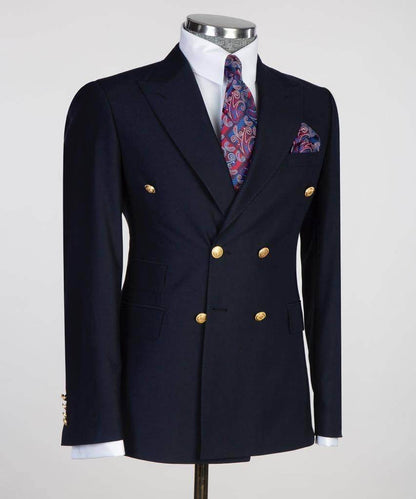 Double Breasted Navy Suit Peak Lapel 2pc - SevendayShopping