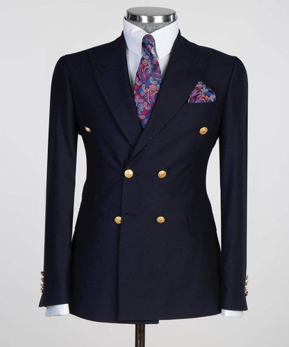 Double Breasted Navy Suit Peak Lapel 2pc - SevendayShopping