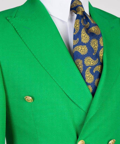 Double Breasted Green Suit Peak Lapel 2pc - SevendayShopping