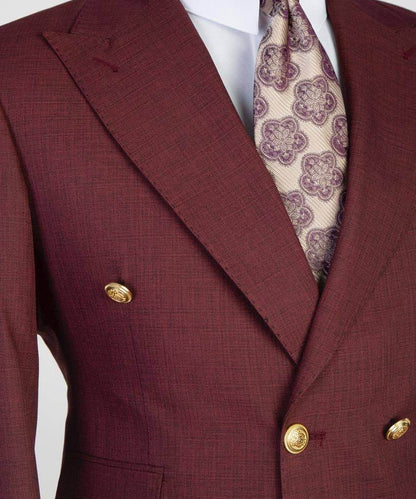 Double Breasted Burgundy Suit Peak Lapel 2pc - SevendayShopping