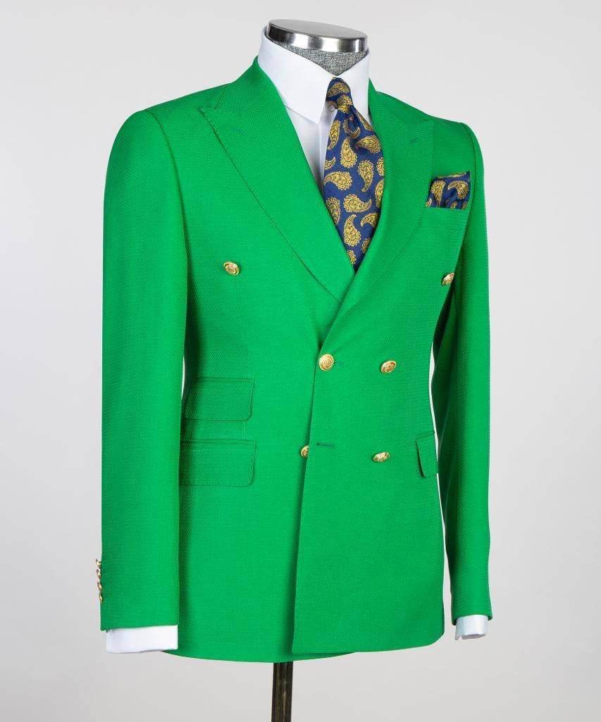 Double Breasted Green Suit Peak Lapel 2pc - SevendayShopping