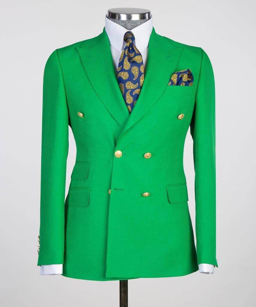 Double Breasted Green Suit Peak Lapel 2pc - SevendayShopping