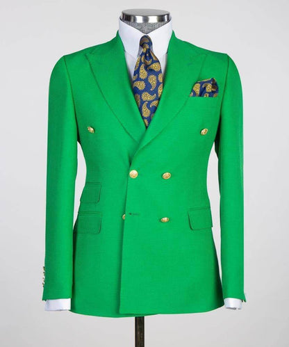 Double Breasted Green Suit Peak Lapel 2pc - SevendayShopping