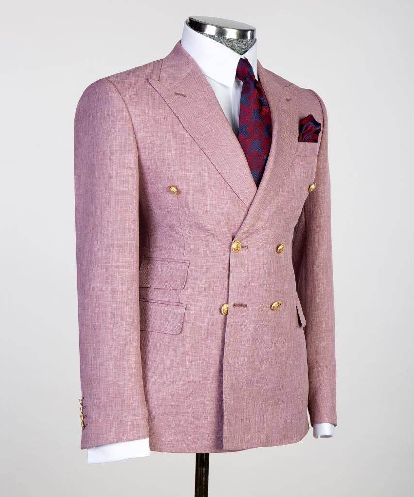 Double Breasted Pink Suit Peak Lapel 2pc - SevendayShopping