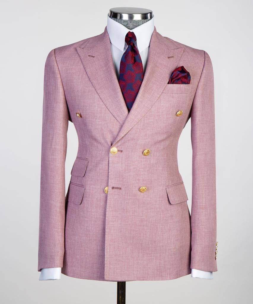 Double Breasted Pink Suit Peak Lapel 2pc - SevendayShopping