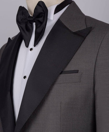 Men's 3 Piece Dark Grey Black Satin Collar Tuxedo
