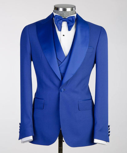Men's Blue Tuxedo-Asymmetrical Satin Lapel
