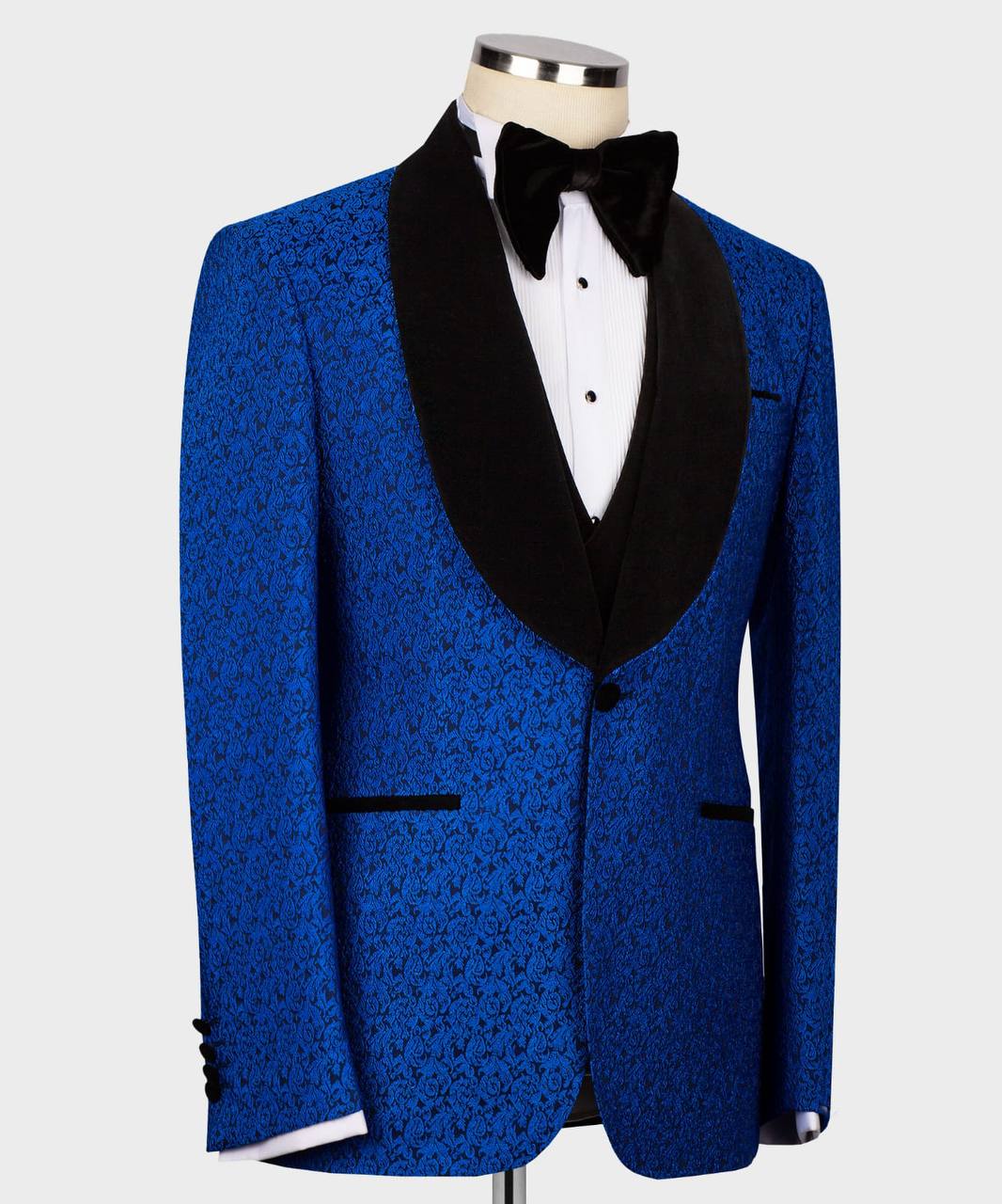 Men's Tuxedo-Textured Blue-Black Velvet Lapel