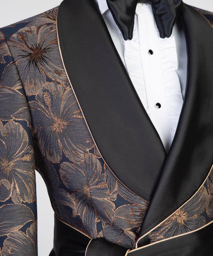 Men's 3 Piece Double Breasted Black and Gold Tuxedo