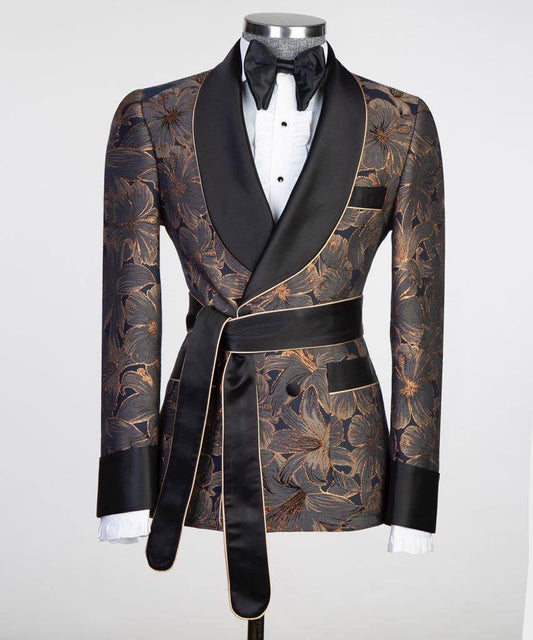 Men's 3 Piece Double Breasted Black and Gold Tuxedo