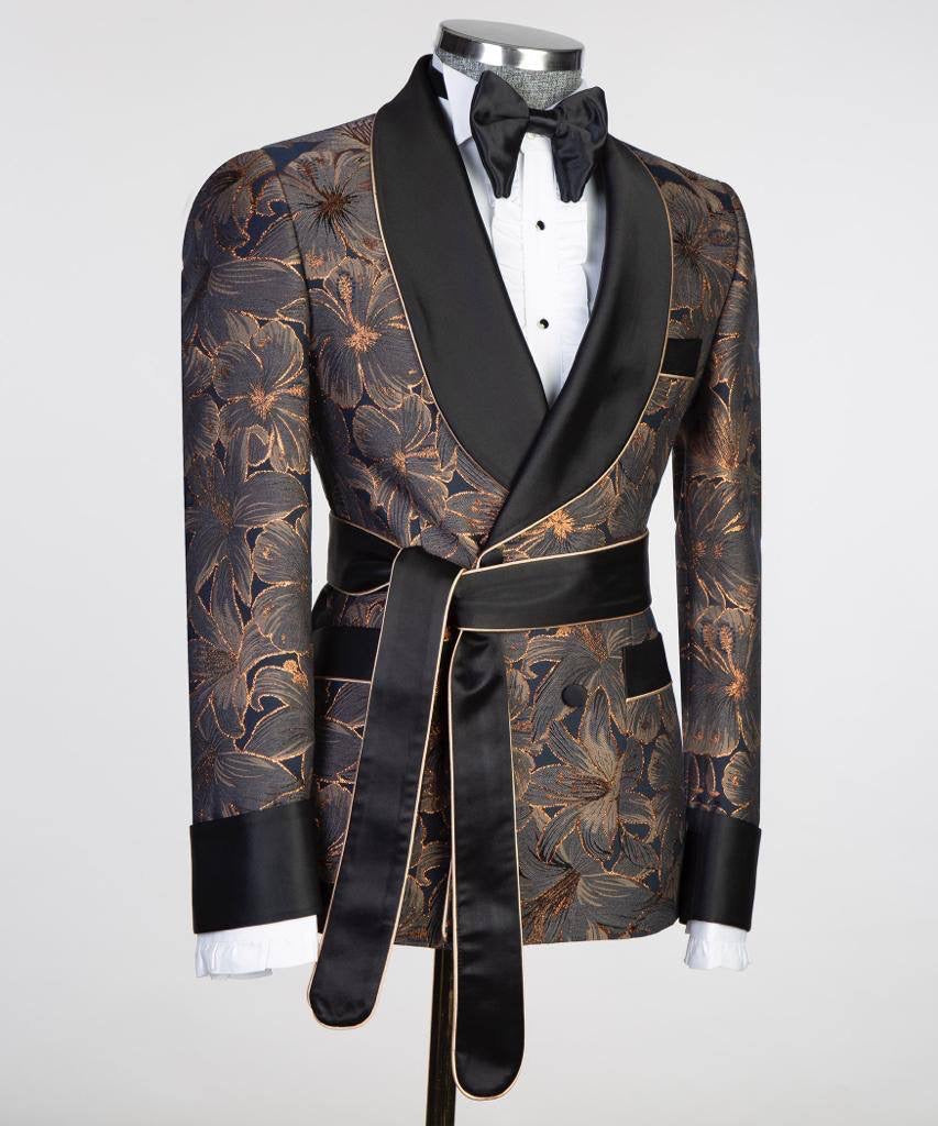Men's 3 Piece Double Breasted Black and Gold Tuxedo