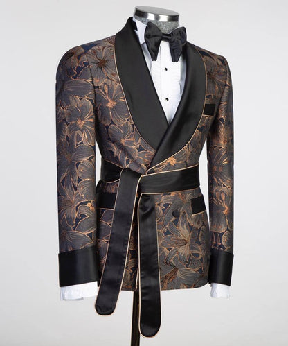 Men's 3 Piece Double Breasted Black and Gold Tuxedo