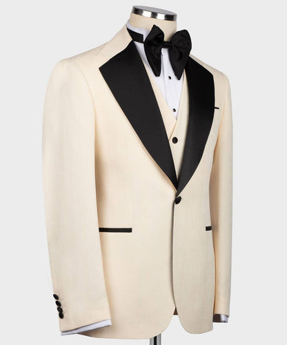 Men's Cream/Beige Tuxedo with Black Collar