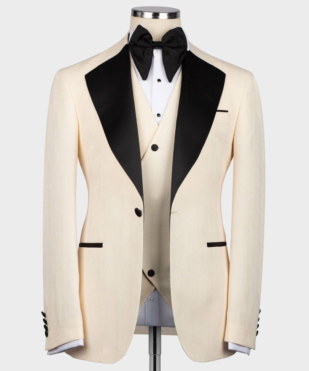 Men's Cream/Beige Tuxedo with Black Collar