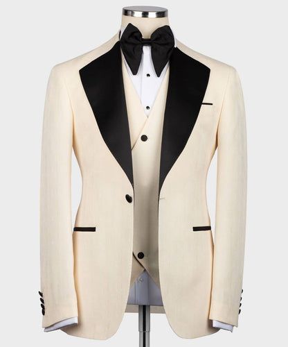 Men's Cream/Beige Tuxedo with Black Collar