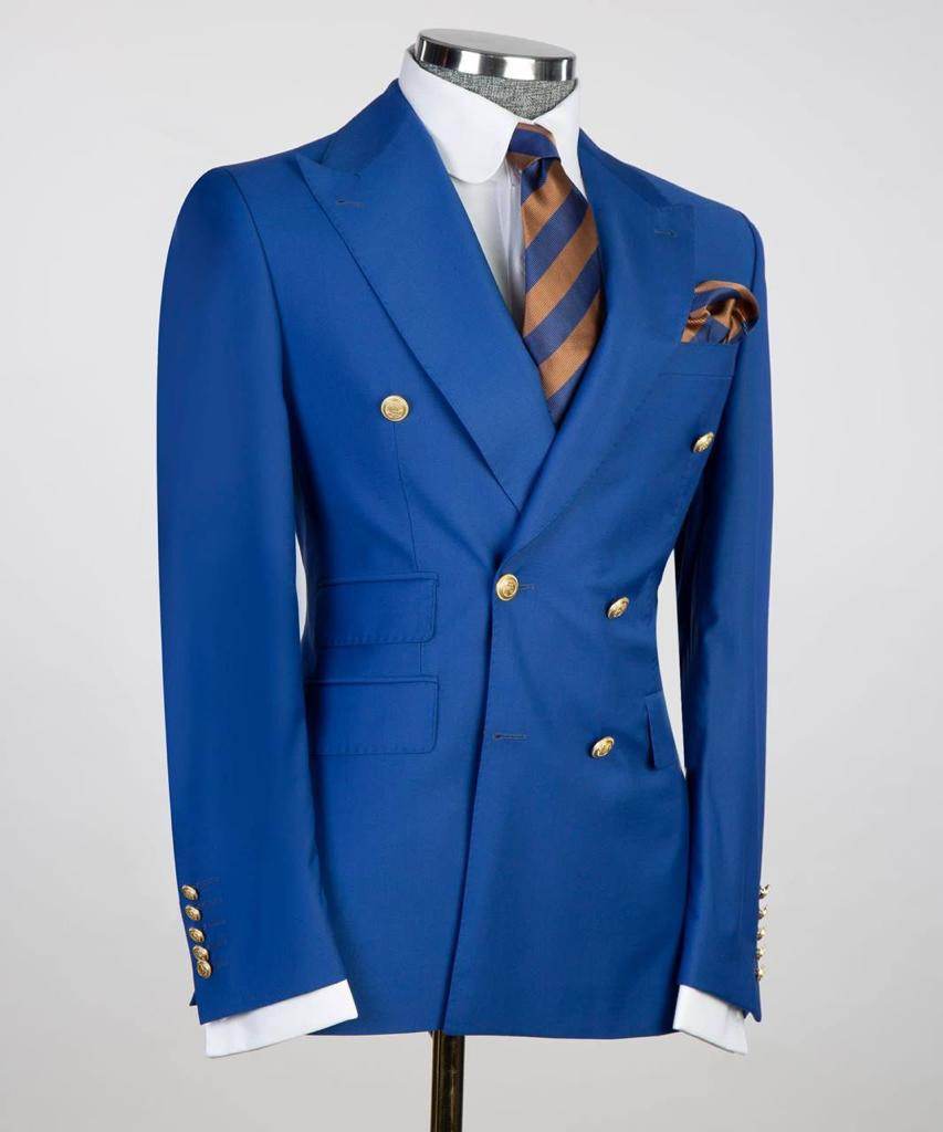 Double Breasted Blue Suit Peak Lapel 2pc - SevendayShopping