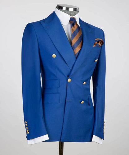 Double Breasted Blue Suit Peak Lapel 2pc - SevendayShopping